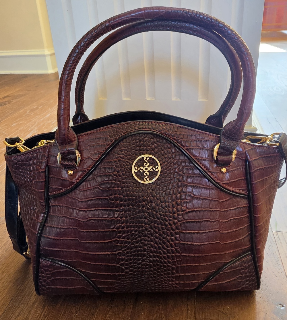 Stauer Avalon Maroon Croc Embossed Satchel handbag